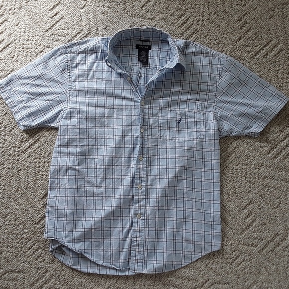 Nautica Mens Short Sleeve Plaid Button Down Shirt